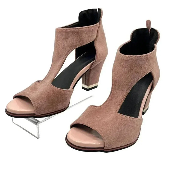 BUTITI NEW Women 8 Pink Cutout Peep-Toe Suede Pump Zip Closure Elegant Chic - Picture 2 of 14